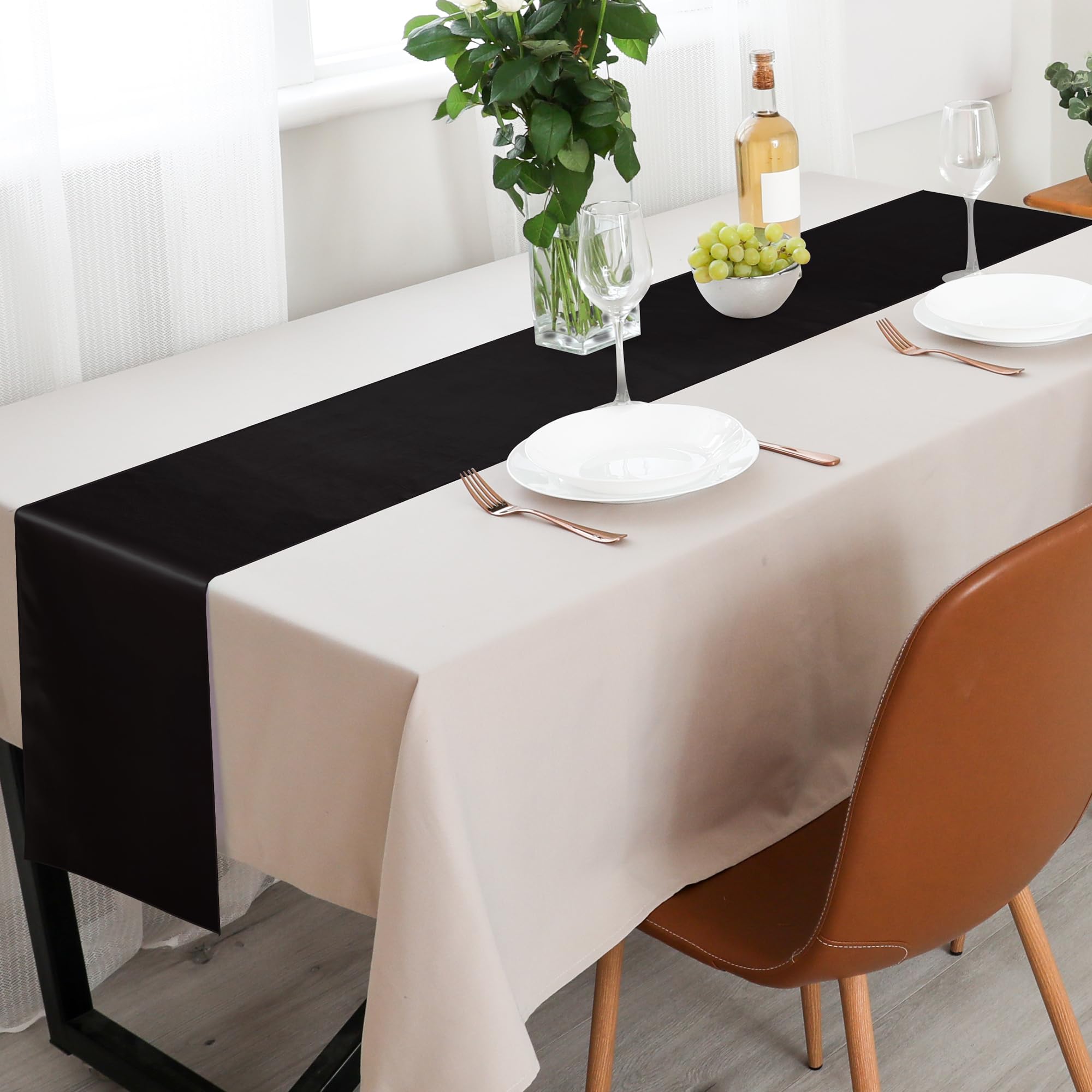 Aneco 12 Pack Satin Table Runner 12 X 108 Inch Black Long Wedding Satin Silk Table Runner For Wedding Banquet Graduations Birthd